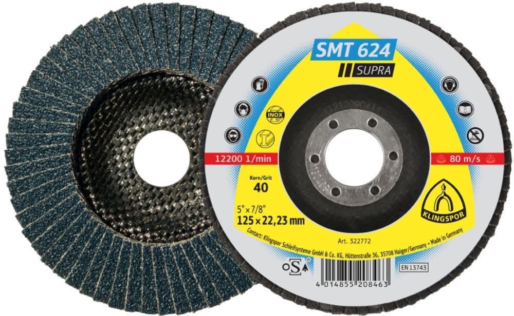 Lamellslipskiva 10st, FI=125, kornst. 80, SMT624 Supra, Klingspor