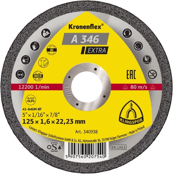 Kapskiva för metall 10st 125 x 1.6 x 22 Kroneflex A346, Klingspor
