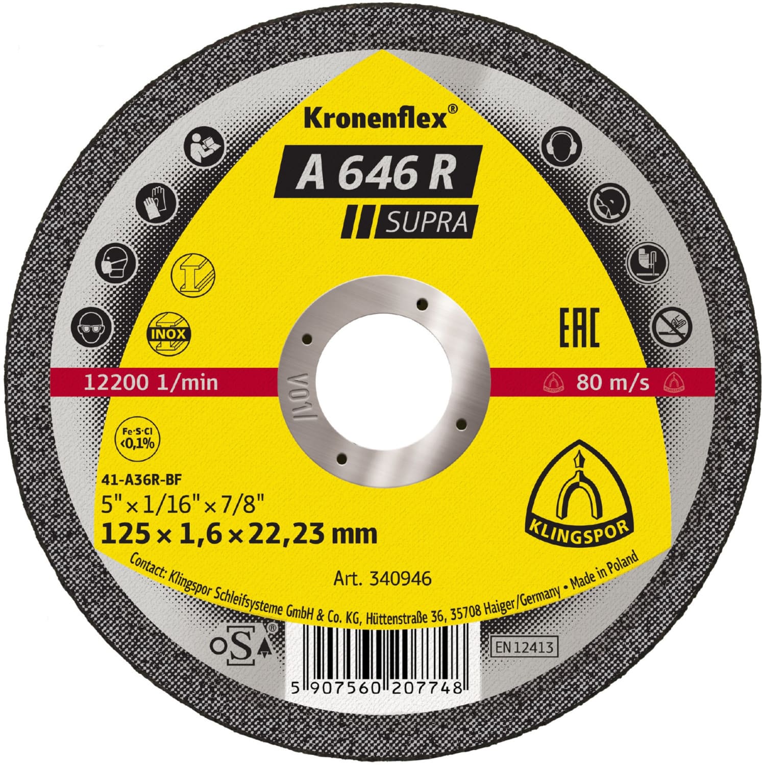 Kapskiva 25st för metall 125 x 1.6 x 22 A646 R Supra, Klingspor