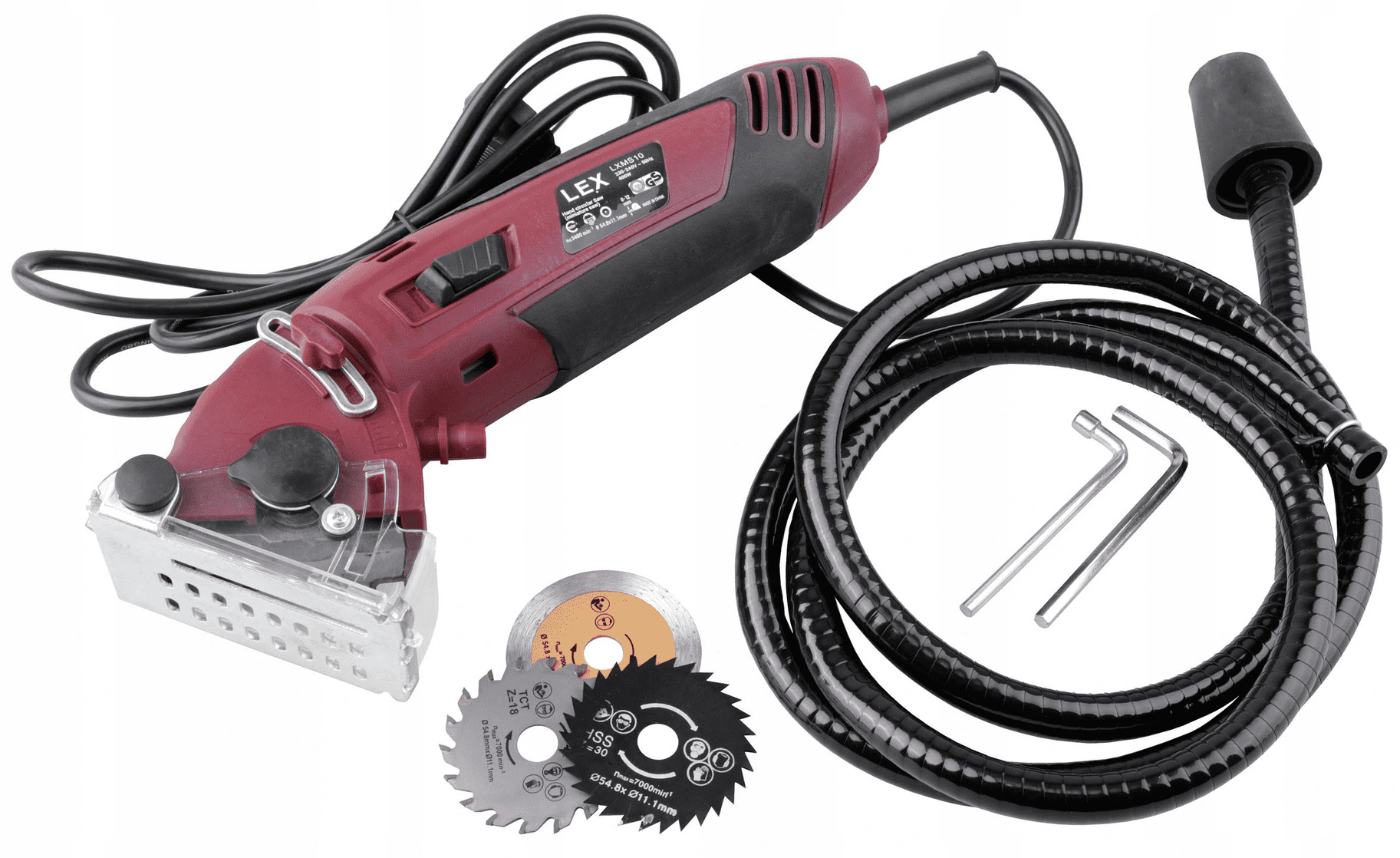 Minsåg, cirkelsåg 400W elsåg, 230v, 3400rpm, 12 mm skärdjup, 54.8 x 11.1 mm sågskivor, LEX
