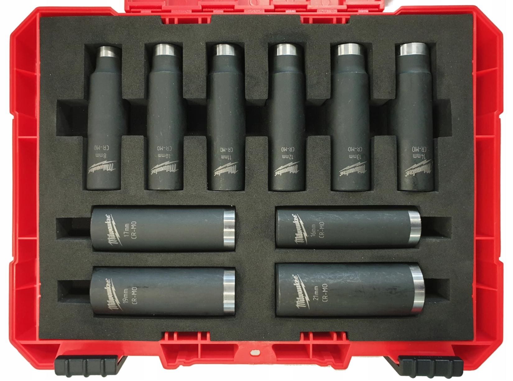 Krafthylsor 1/210st långa hylsor 8-21 mm, CRV-MO, plastbox, MILWAUKEE