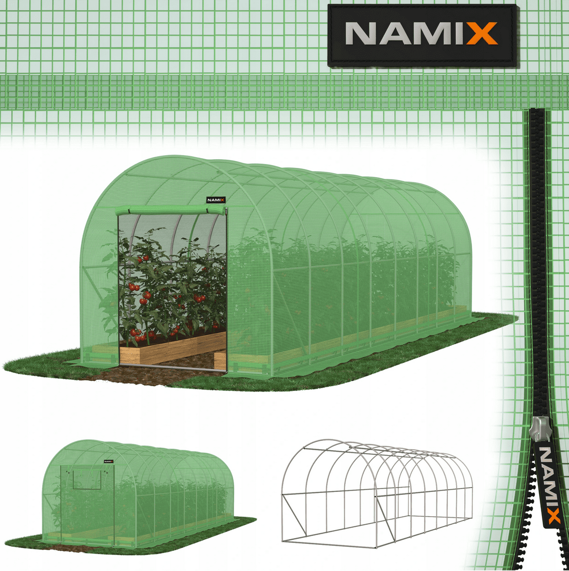 Plastväxthus för året runt utomhusbruk, tunnelväxthus, 2.5m högt , 12-30kvm, stål, Namix Greenhouse