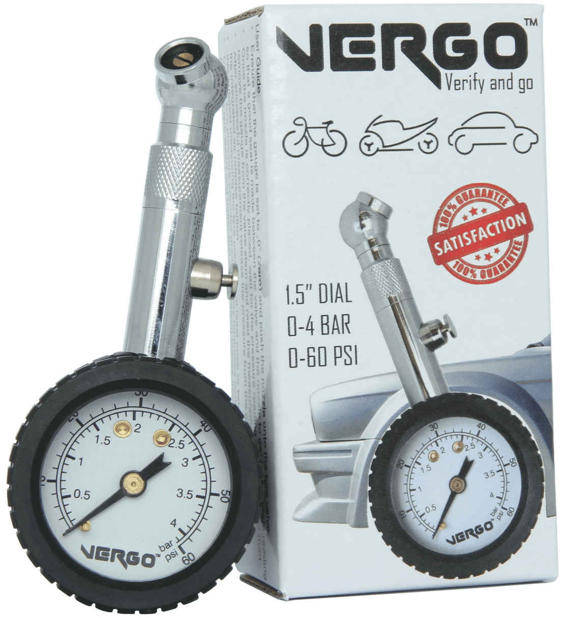 Däckstryckmätare 4bar, 60PSI, 38 mm, analog lufttrycksmätare för bildäck i metall, bra nogrannhet
