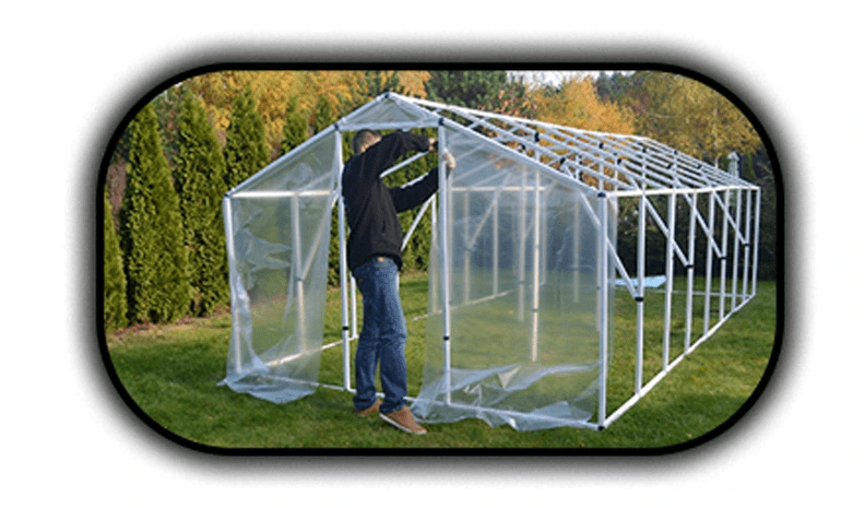 Plastväxthus Premium 4.2kvm (2 x 2x1.8m) för året runt utomhusbruk, transparent folie, dubbla dörrar