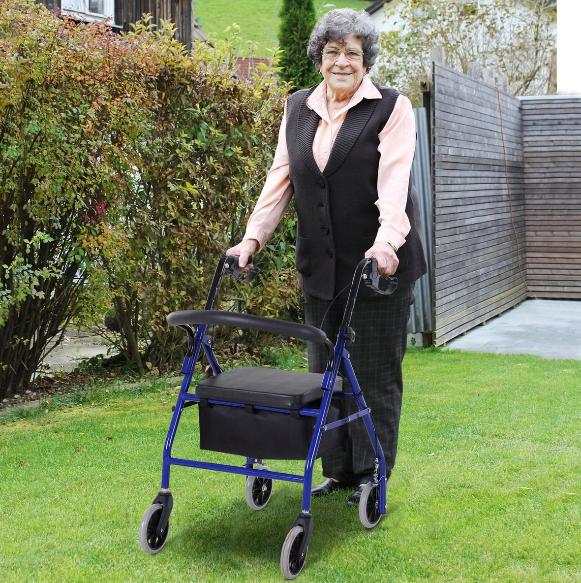 Lightweight rollator, seat, bag, max 120 kg, indoor and outdoor use, silver, Homcom