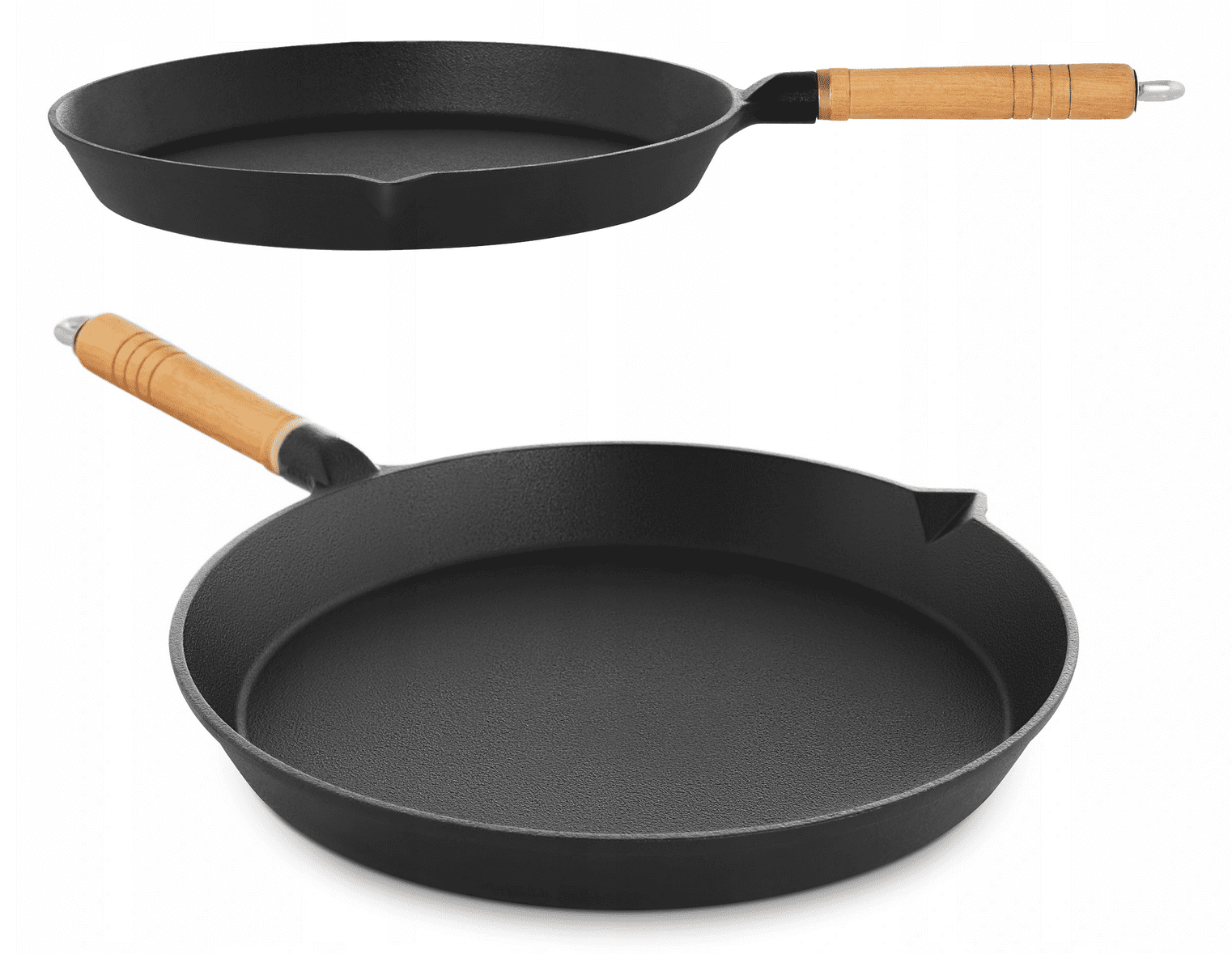 Gjutjärns stekpanna 30 cm, trähandtag, 5 cm hög