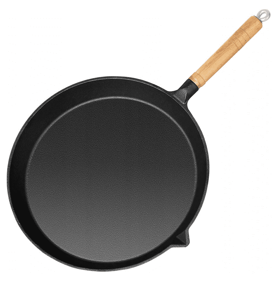 Gjutjärns stekpanna 30 cm, trähandtag, 5 cm hög