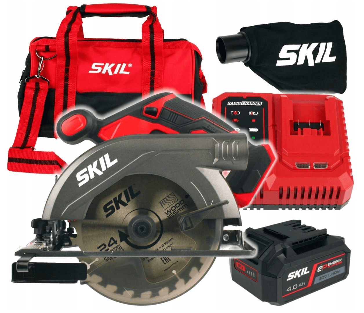 Elsåg, cirkelsåg 20V 4, 0Ah 4500rpm 54 mm skärdjup, 165 mm skivor, snabbladdare, SKIL