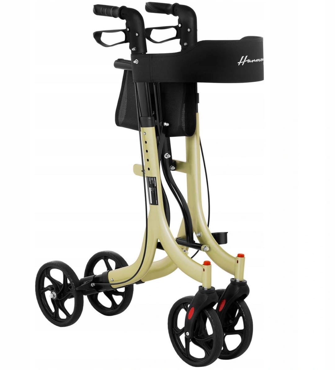 Rollator lättvikt, hopfällbar, bekväm sits, väska, max 136 kg, inom- och utomhusbruk, Uniprodo Harmony