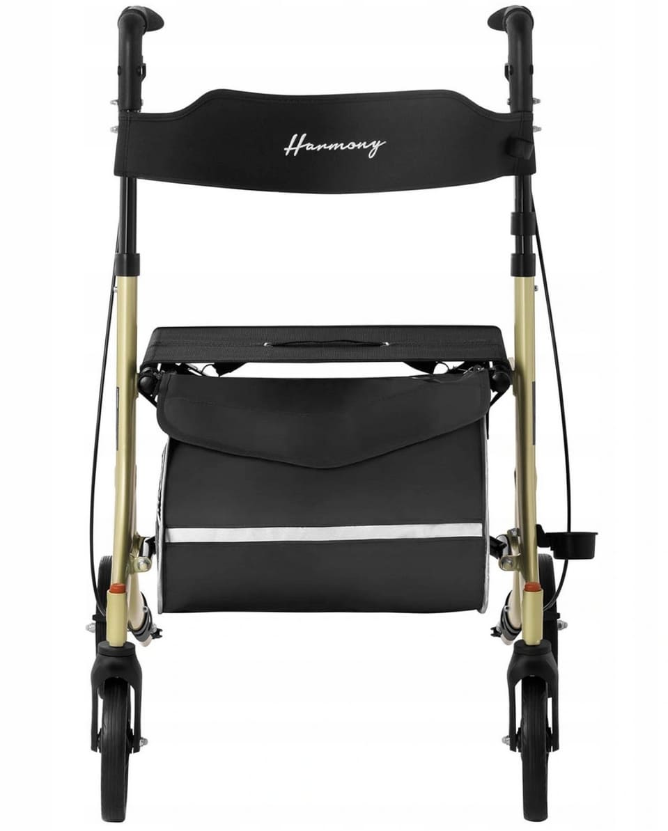 Rollator lättvikt, hopfällbar, bekväm sits, väska, max 136 kg, inom- och utomhusbruk, Uniprodo Harmony
