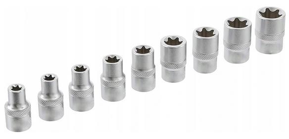 Torxhylsor TORX-E, sats 14st E4-E24, 1/2, 3/8, 1/4” hylsor TORX invändiga, Vatfal