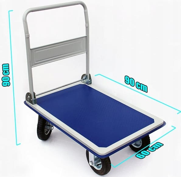 Flyttvagn 300 kg 90 x 60 cm hopfällbar, transportvagn, transportkärra, lastkärra