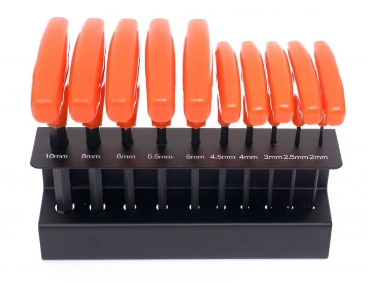10Pcs T Handle Hexagon Key set. Contents:2.0; 2.5; 3.0; 4.0; 4.5; 5.0; 5.5; 6.0; 8 .0; 10.0; with Metal Stand. Keys Blackened