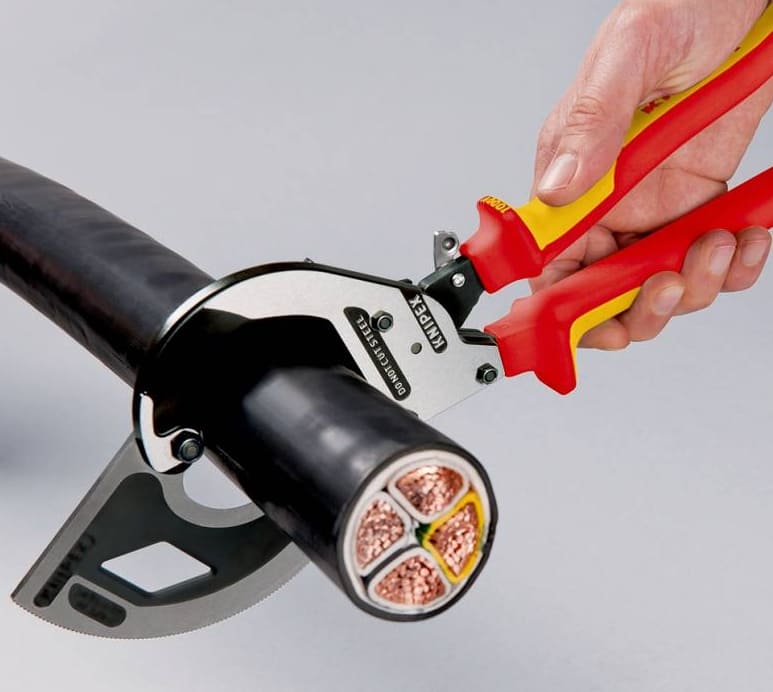 Wiresax, kabelsax spärrmekanism, treväxlad, för kapning av kablar och linor upp till 2 cm, KNIPEX