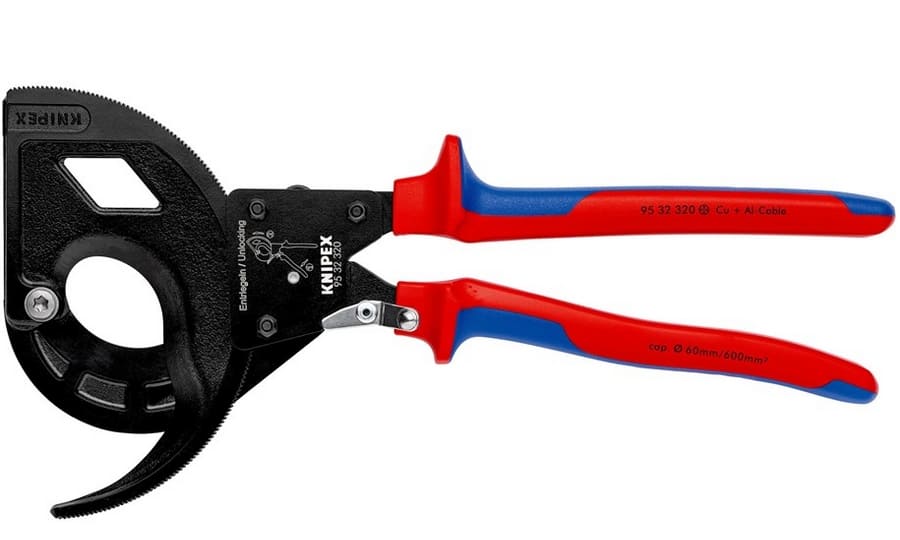 Wiresax, kabelsax spärrmekanism, treväxlad, för kapning av kablar och linor upp till 2 cm, KNIPEX