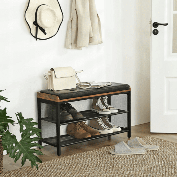 Skohylla med sittbänk, rustik 2st hyllor, vintage 80 x 30 x 48 cm