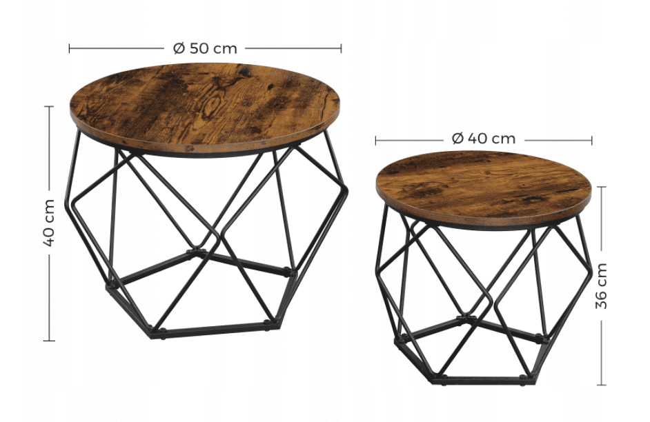 Soffbord 2st runda kaffebord, vintage sidobord 50 cm / 40 cm