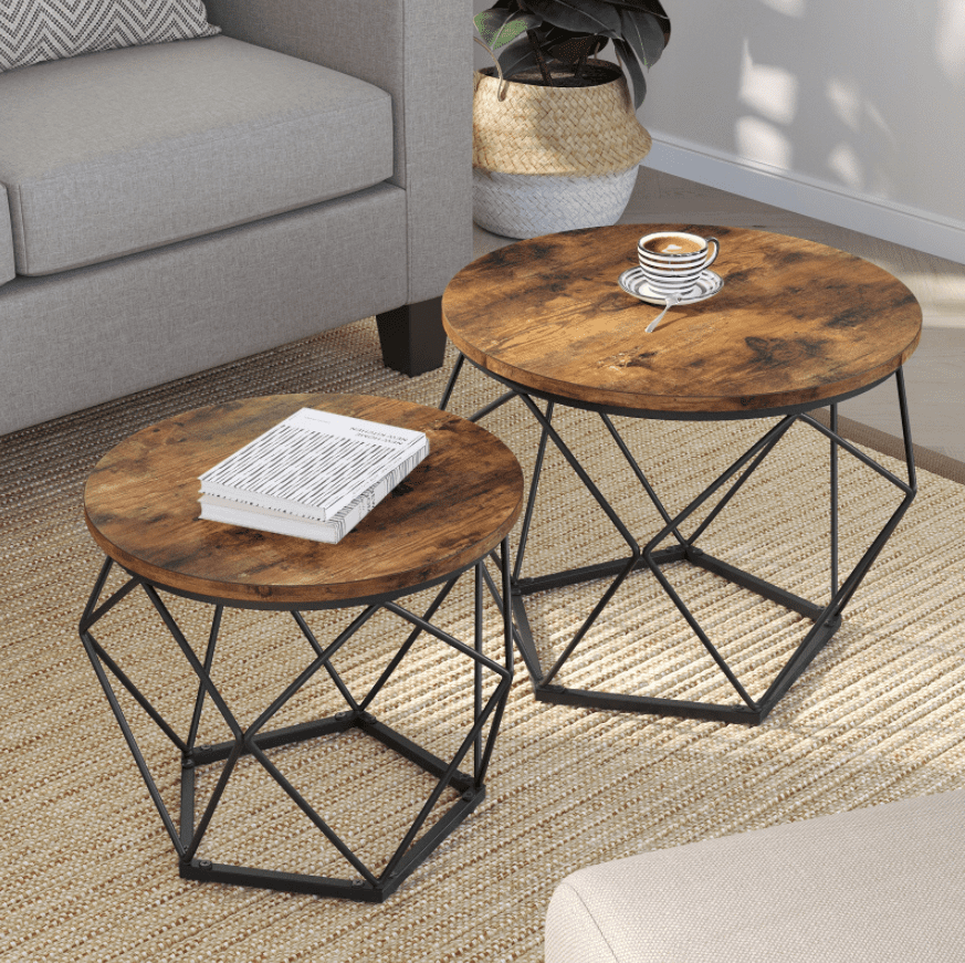 Soffbord 2st runda kaffebord, vintage sidobord 50 cm / 40 cm
