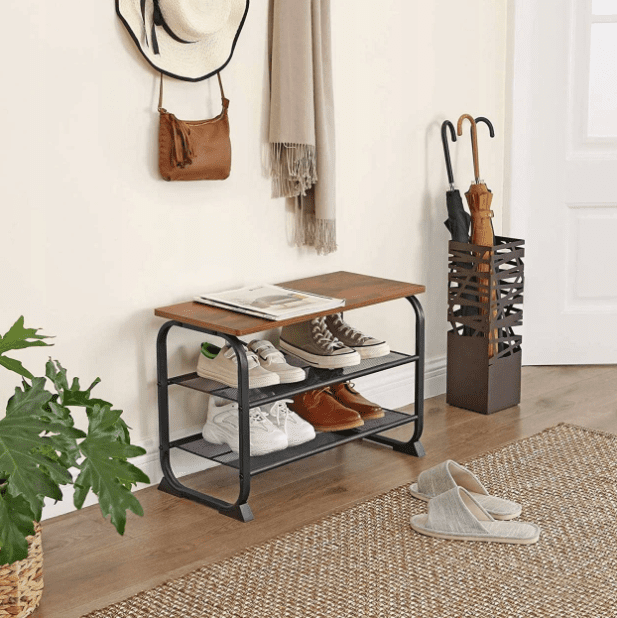 Skohylla med sits 30 x 66 x 45 cm svart