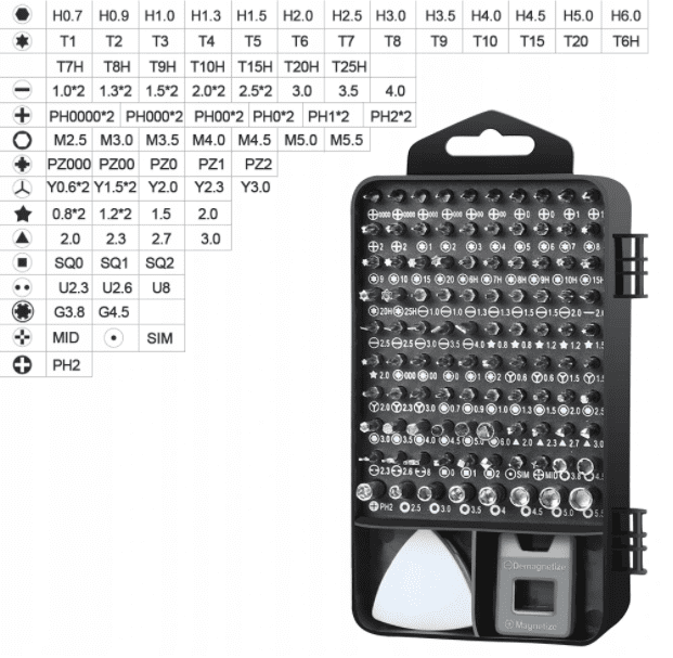 Precisionsverktyg, sats 117 delar, bits, TORX, skruvmejslar m.m.