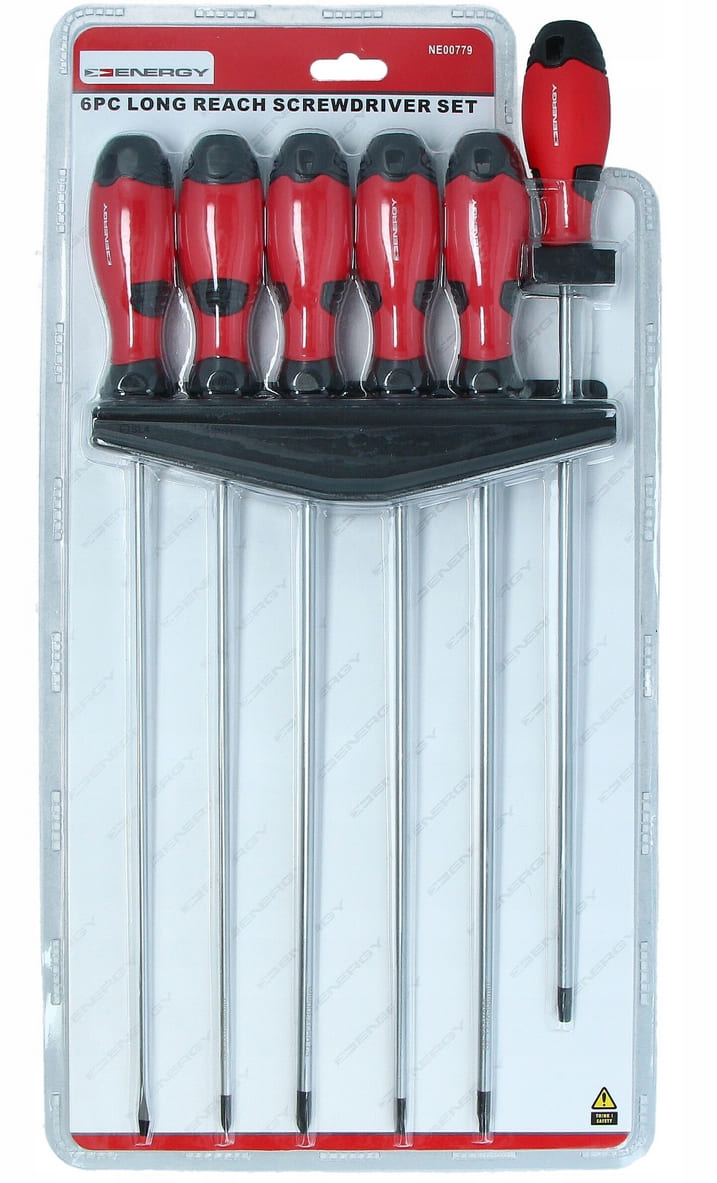 Långa smala skruvmejslar, 6st, 30 cm, platt, stjärna, TORX, Energy