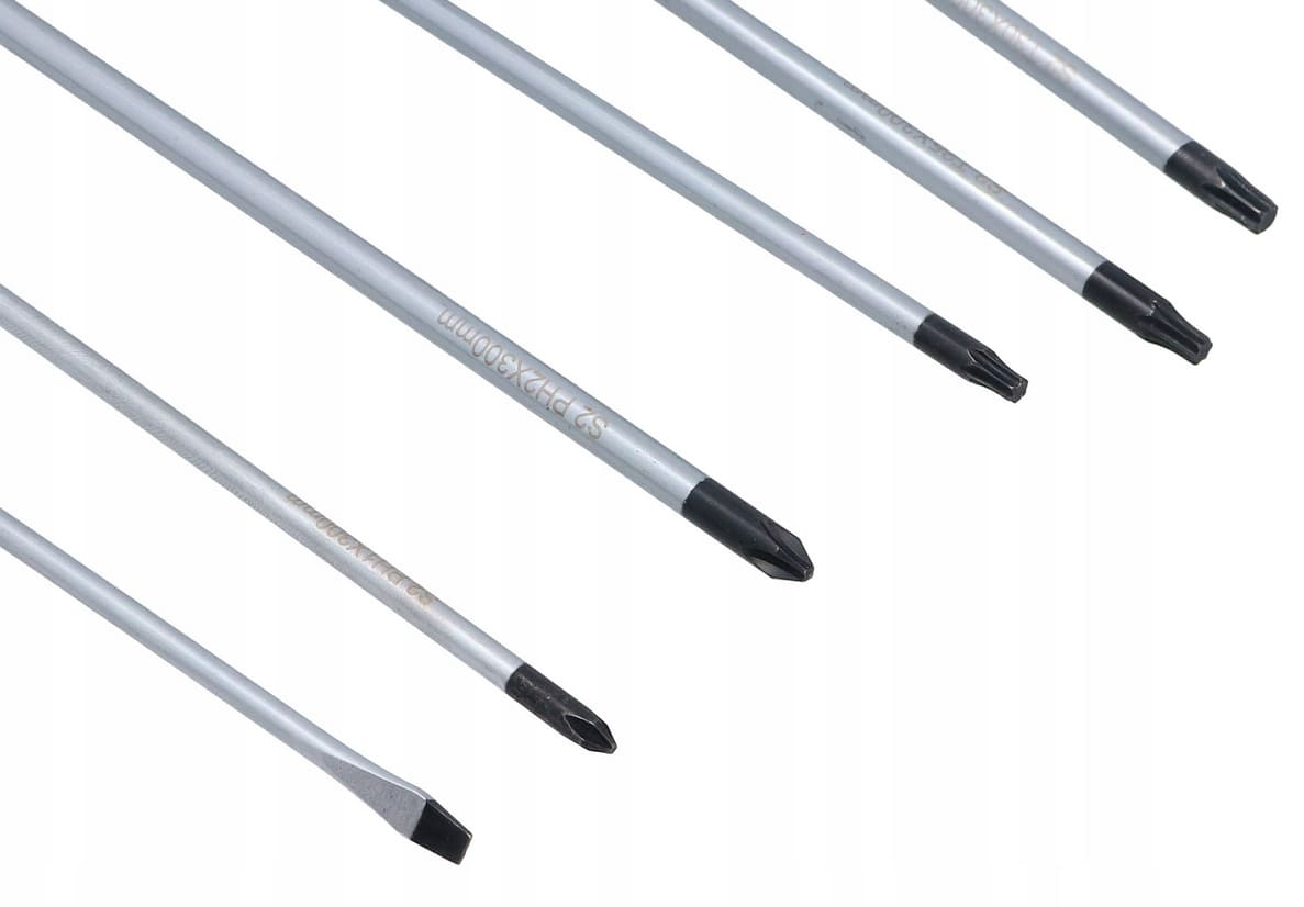 Långa smala skruvmejslar, 6st, 30 cm, platt, stjärna, TORX, Energy