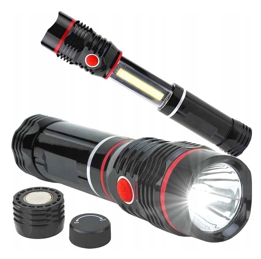 Ficklampa LED COB med magnet 80 LM, batteri, dubbla LED, hopfällbar, Tactical Light