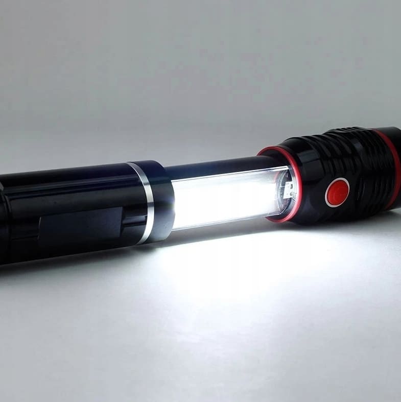 Ficklampa LED COB med magnet 80 LM, batteri, dubbla LED, hopfällbar, Tactical Light