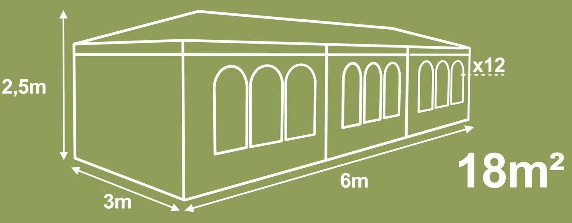 Paviljong 3 x 6m, 4 väggar med plastfönster (tält, trädgårdstält, partytält), olika färger