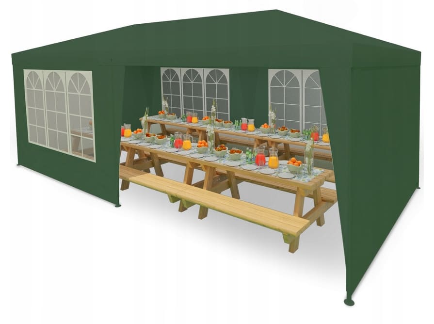 Paviljong 3 x 6m, 4 väggar med plastfönster (tält, trädgårdstält, partytält), olika färger