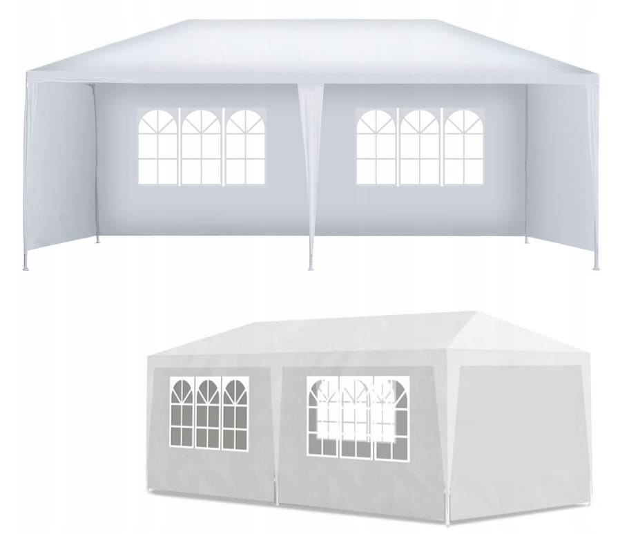 Paviljong 3 x 6m, 4 väggar med plastfönster (tält, trädgårdstält, partytält), olika färger