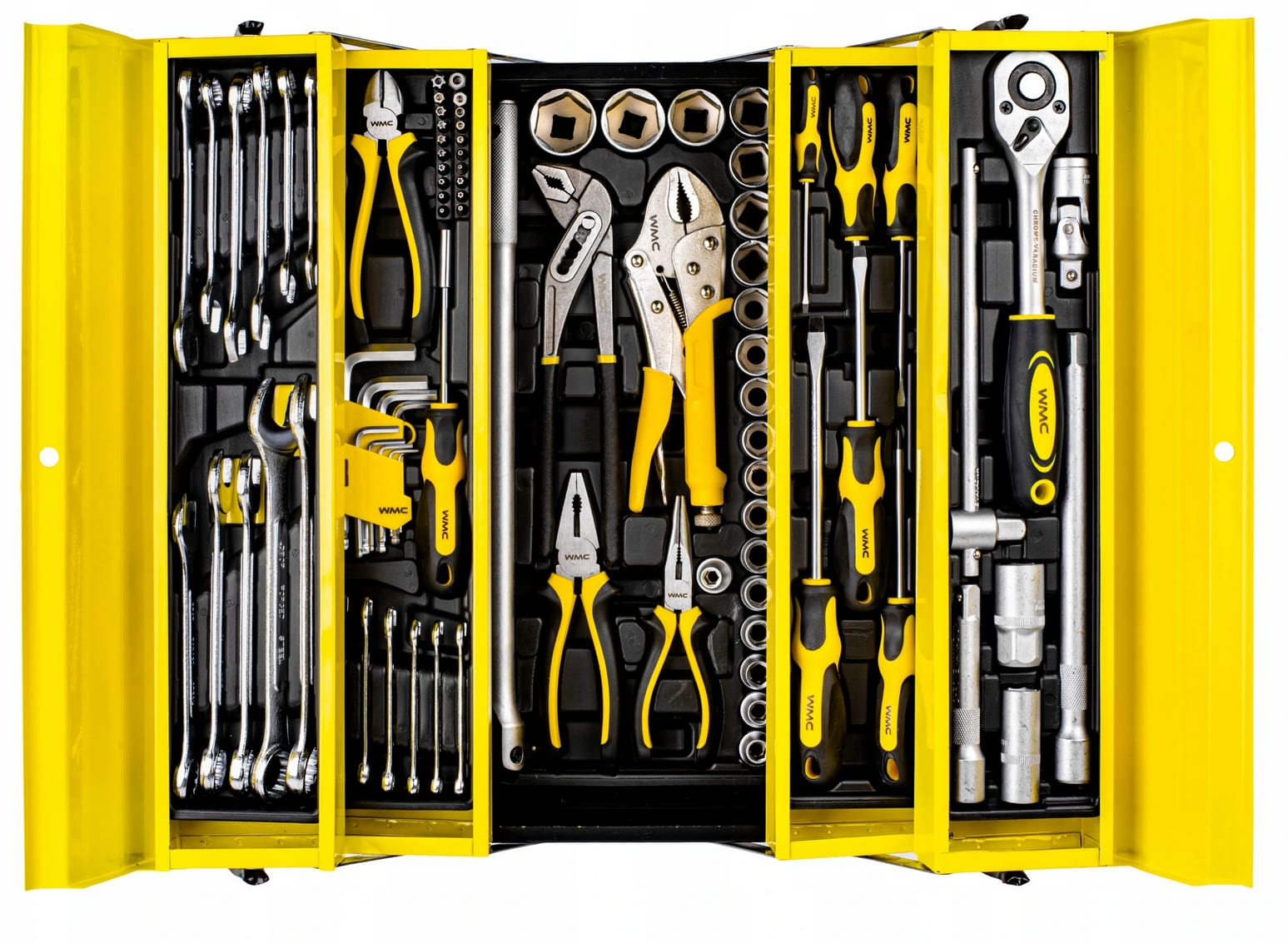 Verktygslåda av metall med 87 verktyg, 5 delad, WMC Tools