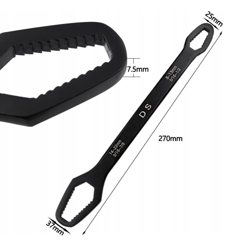 Ringnyckel universal 8-22 mm, 270 x 8 mm, CrV svart, ersätter 35 nycklar