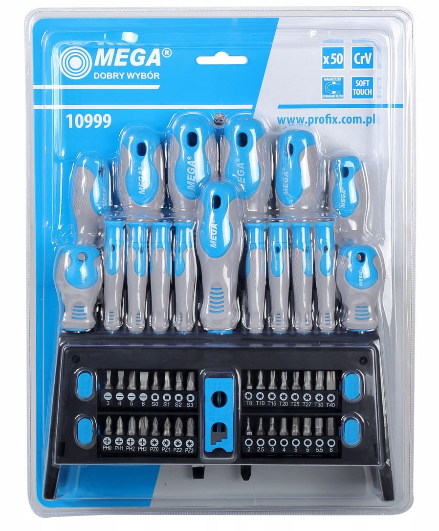 Screwdrivers and Bits, Large set of 50 Pieces, Magnetic, CRV, SOFT TOUCH, Mega