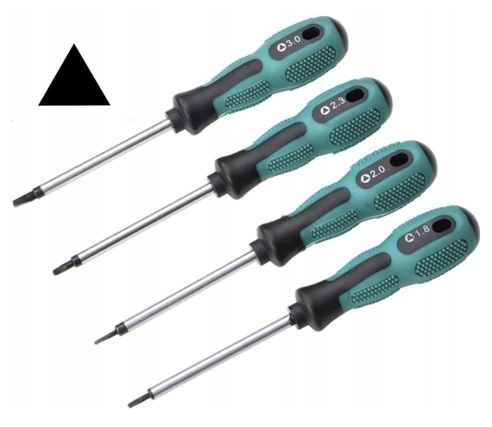 Triangle Screwdrivers, set of 4 screwdrivers with triangular-shaped tips, magnetic.