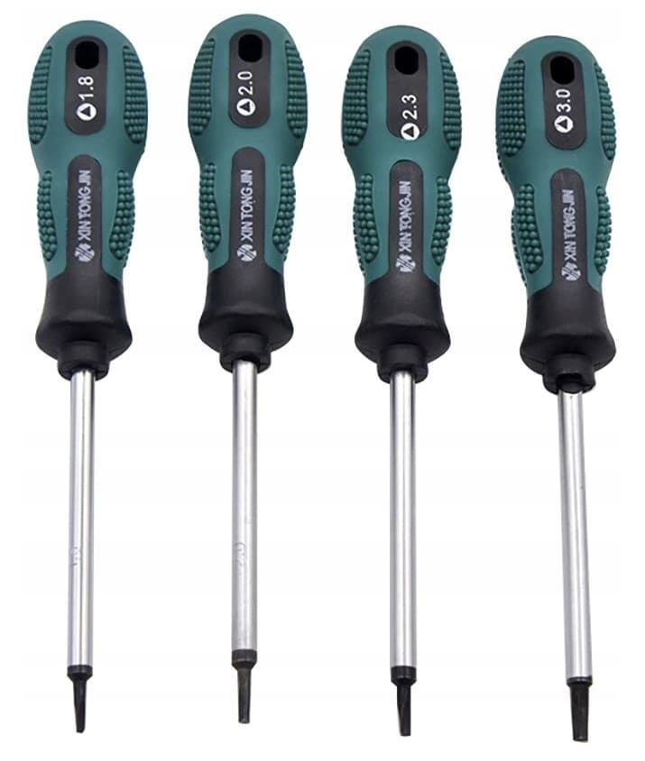 Triangle Screwdrivers, set of 4 screwdrivers with triangular-shaped tips, magnetic.