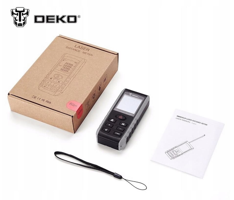 Laser Distance Meter 50m, +/- 1.5 mm Accuracy, 7 Functions, DEKO