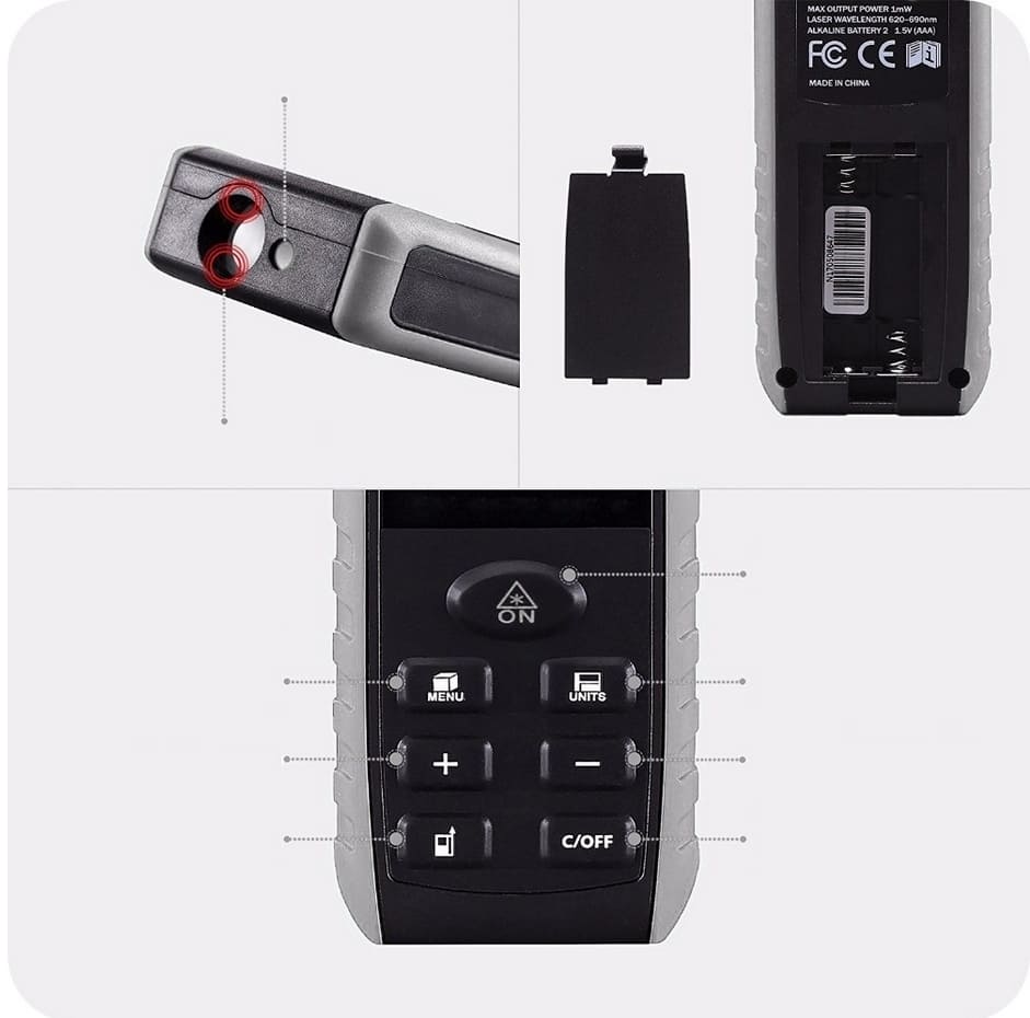 Laser Distance Meter 50m, +/- 1.5 mm Accuracy, 7 Functions, DEKO