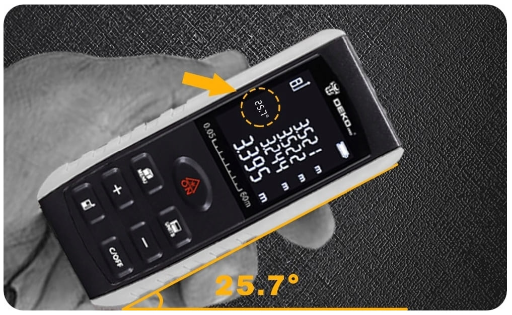 Laser Distance Meter 50m, +/- 1.5 mm Accuracy, 7 Functions, DEKO