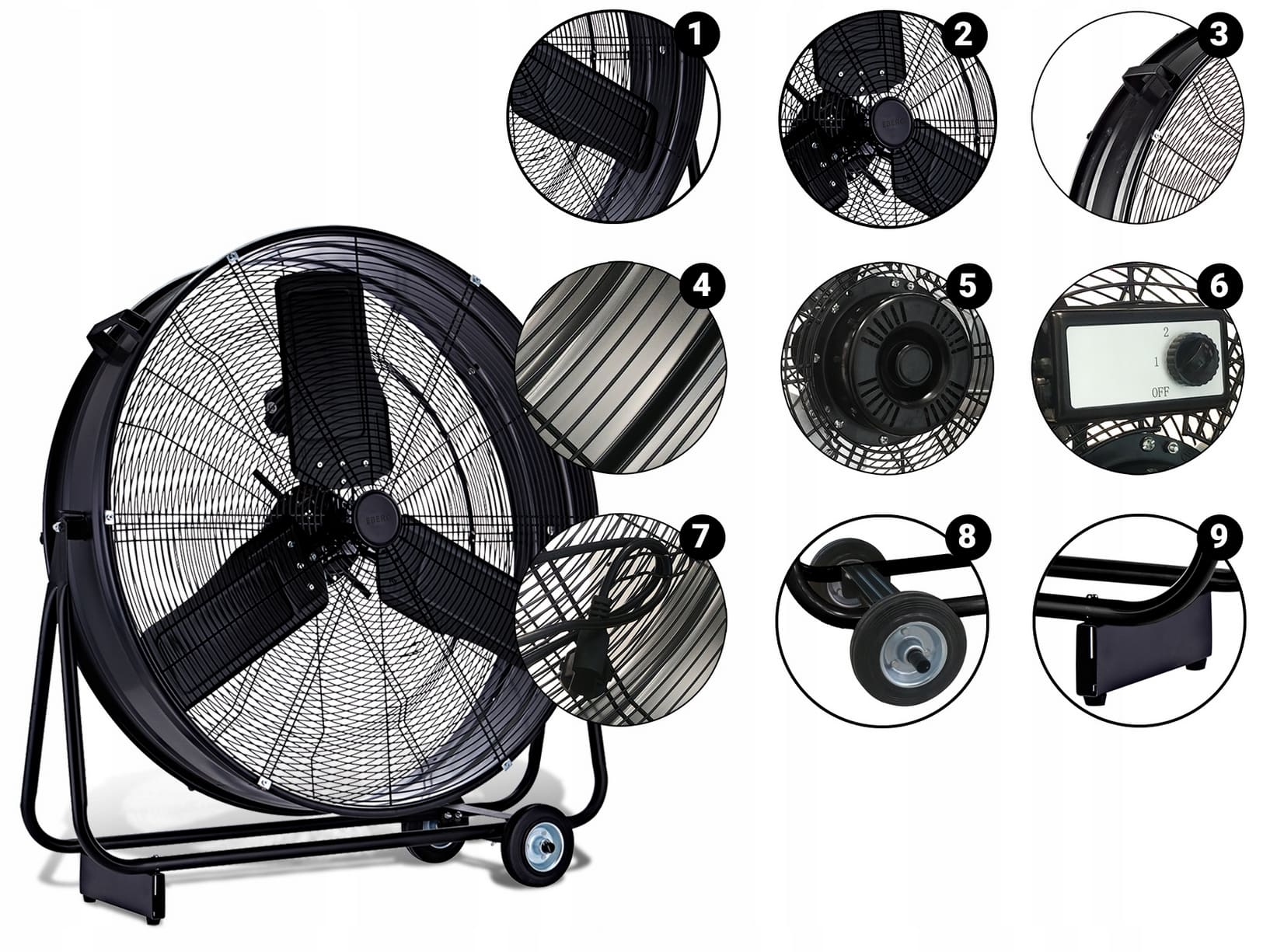 industrial mobile fan 75 cm 14940 m³/h, EBERG