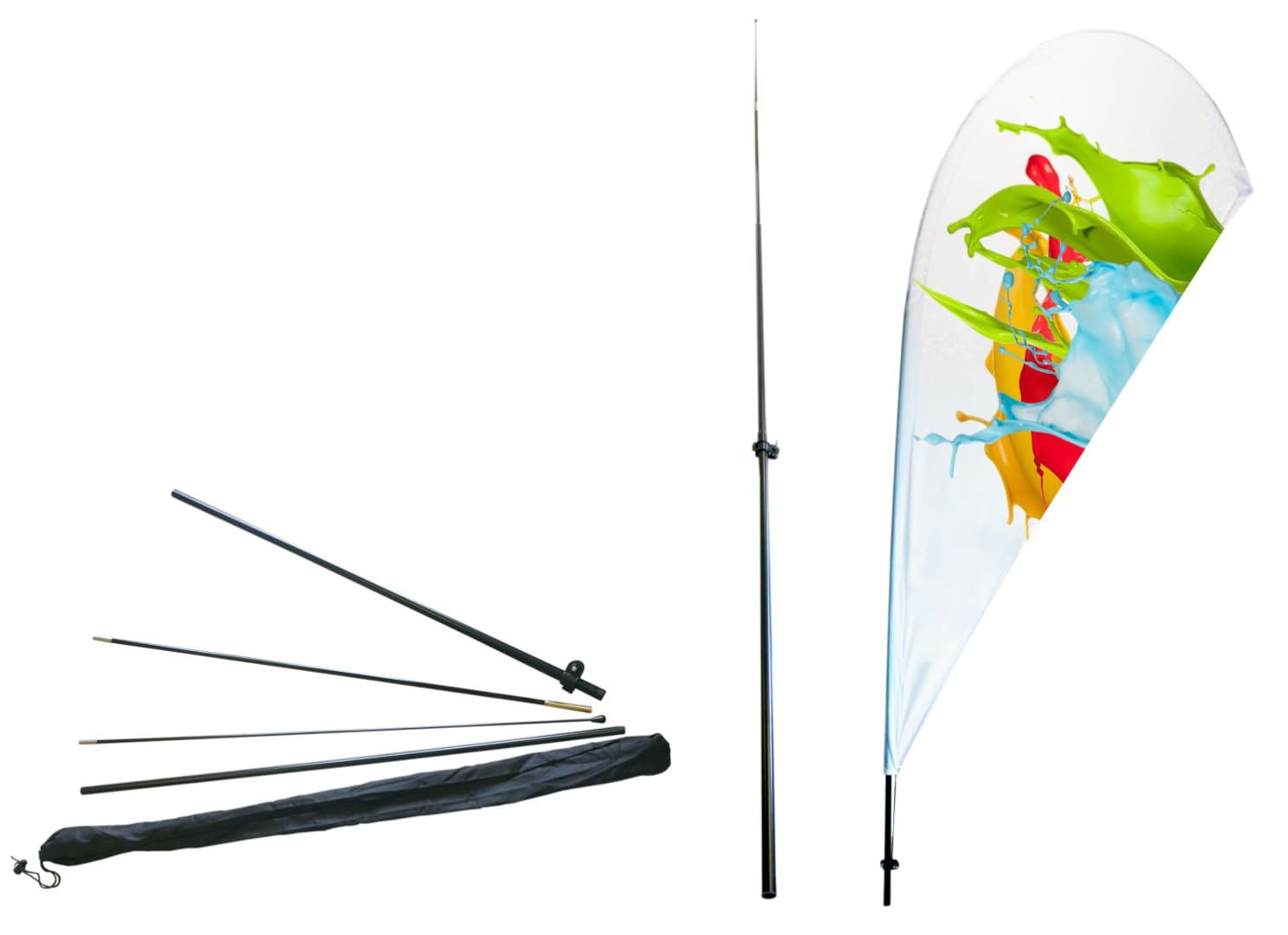 Reklamflaggor, beachflagga med mast och tryck på 260 x 60 cm