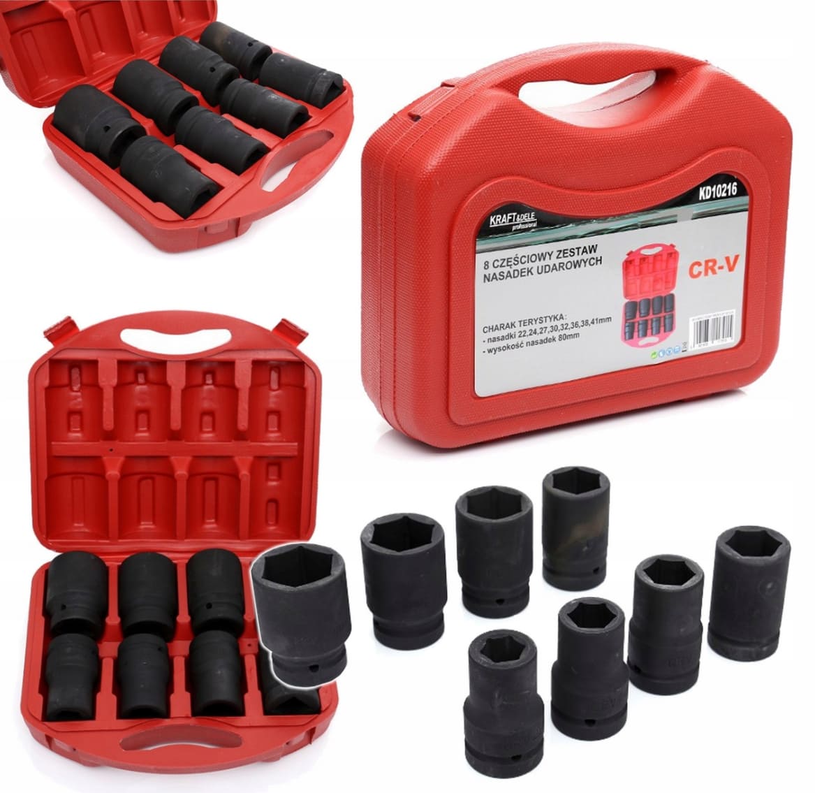Deep Impact Socket set 8 pcs 3/4 , 22-41 mm, Crv-Mo, Proline