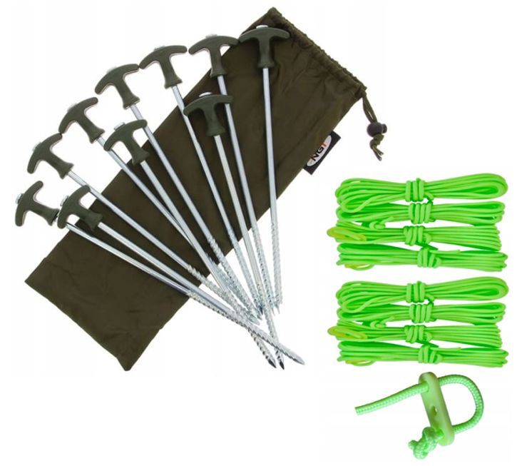 Heavy-duty tent pegs 10pcs (tent stakes), 30 cm long screw-in with handles and strong self-luminous guyline (tent rope) 4 x 3m