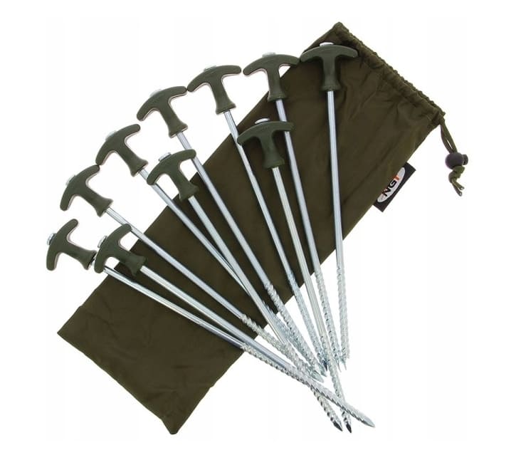 Heavy-duty tent pegs 10pcs (tent stakes), 30 cm long screw-in with handles and strong self-luminous guyline (tent rope) 4 x 3m