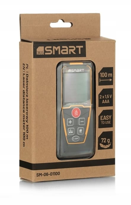 Avståndsmätare laser 100m, +/- 2 mm, 72g, tålig, 1/4 fäste, många funktioner, Smart 365