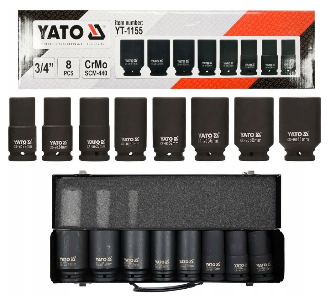 Deep Impact Socket set 8 pcs 3/4 , 22-41 mm, Crv-Mo, Proline