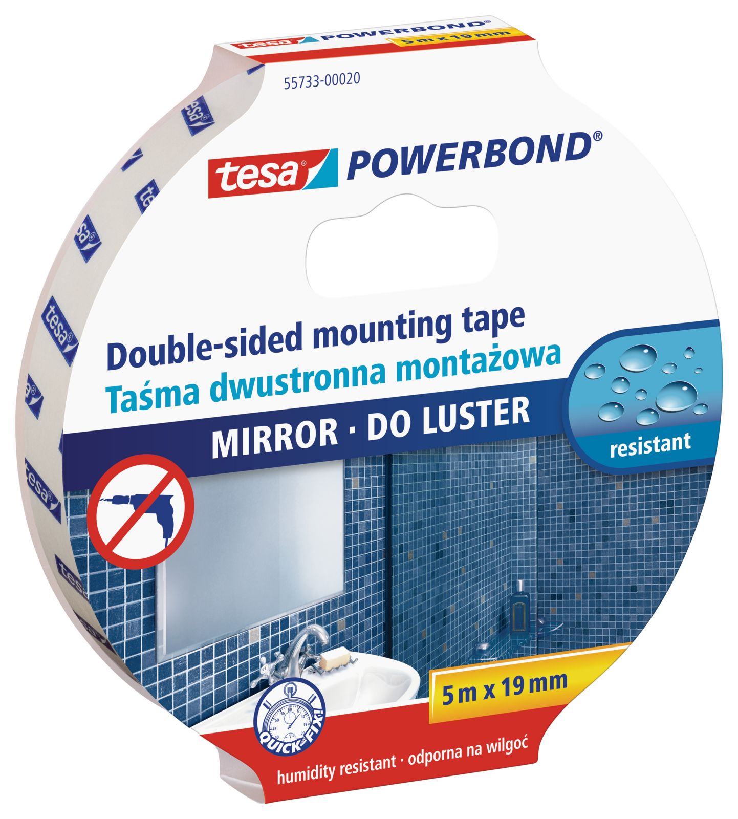 Monteringstejp för speglar 5 m x 19 mm | Tesa