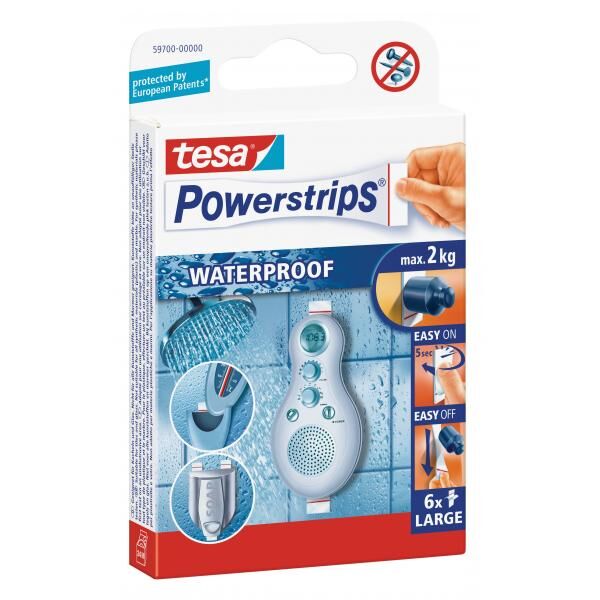 Fästremsor 6-pack Självhäftande Waterproof Avtagbara, Tesa PowerStrips