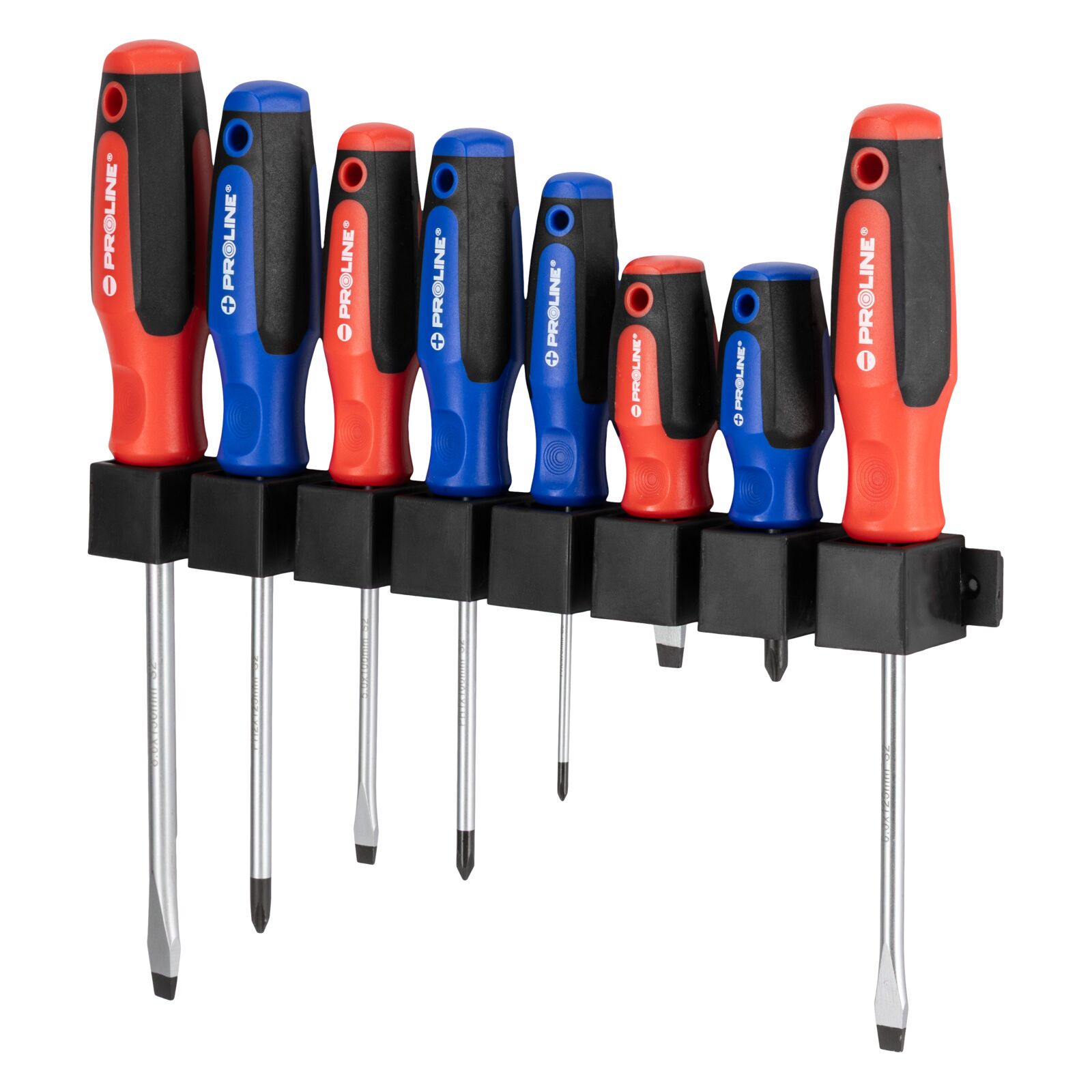 8-Piece Screwdriver set S2 Steel HRC 59, Ergonomic Soft-Touch, Magnetic, Slotted and Phillips, Proline