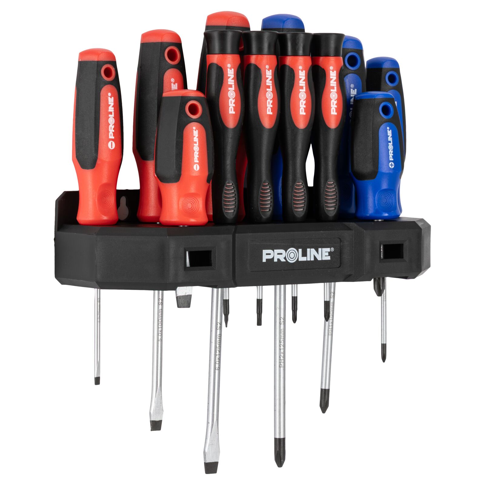 Skruvmejselsats 12 Delar, S2 Stål HRC 59, Ergonomisk Soft-Touch, Magnetisk, Slitsad och Phillips, Proline